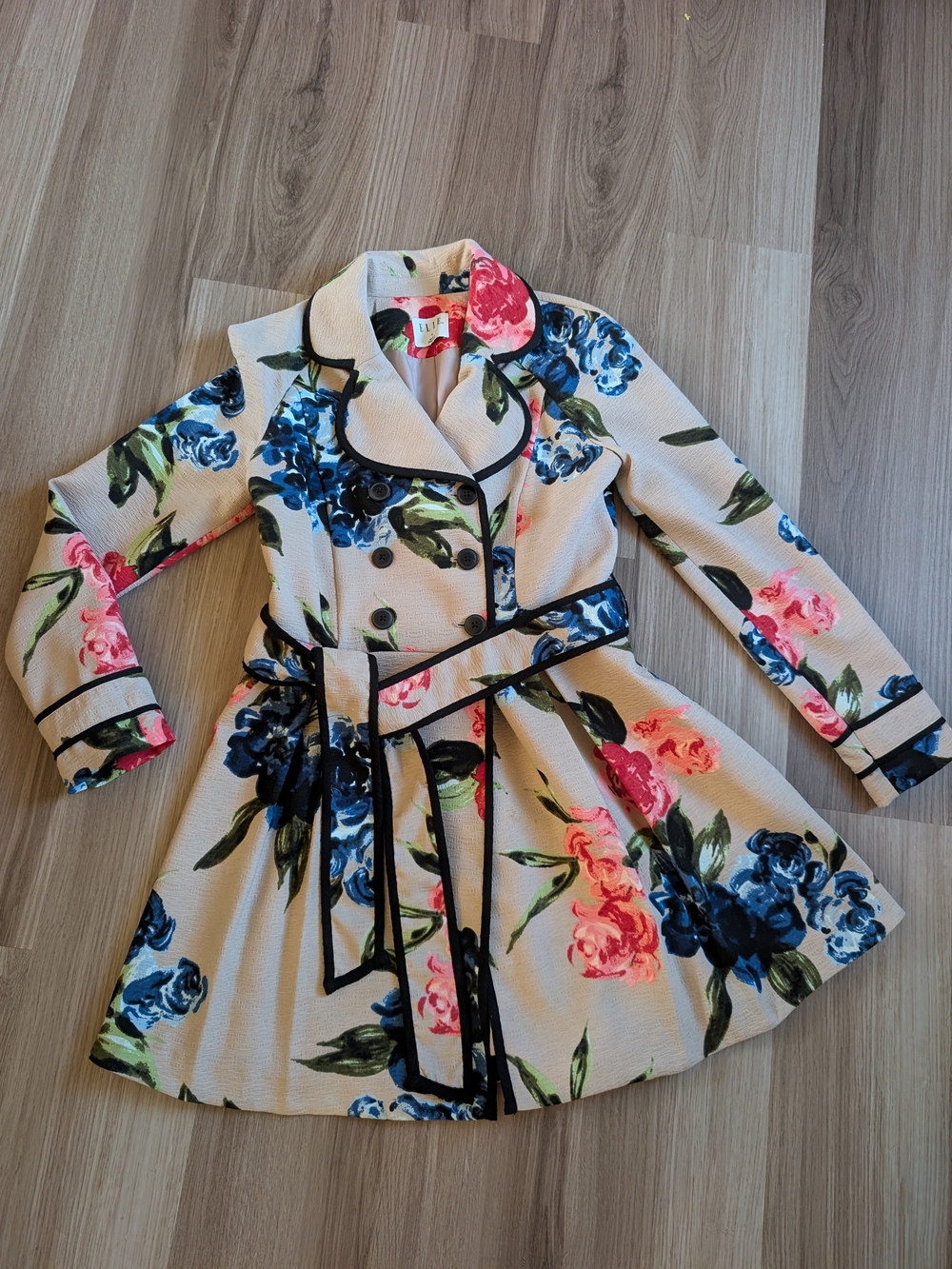 Elle Foral Trench Coat Sz 6, EUC